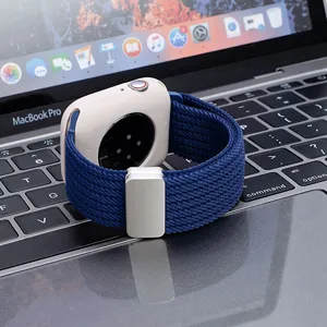 Blue woven nylon magnetic watch strap detail shot for smartwatches, durable and stylish.