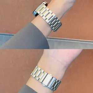 Stainless steel metal watch strap replacement band with folding buckle for devices