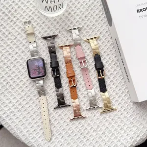 Cinturino di Ricambio per Donna Cinturino in Pelle in Microfibra Giuntato in Metallo Compatibile Con Apple Watch Smartwatch