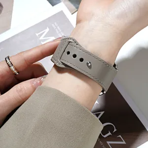 Bracelet de montre en cuir gris compatible Apple Watch, élégant bracelet rétro rivet