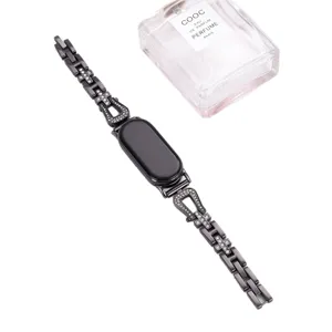 Bracelet de montre de remplacement en métal strass noir pour tracker fitness, élégant.