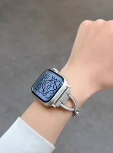 Stainless steel metal rhinestones watch strap replacement compatible with apple watch luxury women