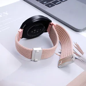 Replacement nylon magnetic loop strap for smartwatch, comfortable woven band in pink color.