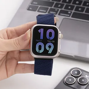 Correa de reloj inteligente de nylon trenzado de repuesto compatible ultra, color azul oscuro.