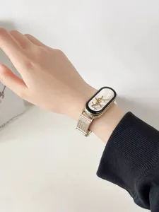 Replacement metal mesh magnetic strap for Xiaomi Band 8 9 10, elegant gold women watch band.