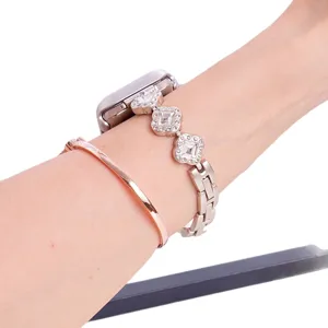Metalen strass horlogeband compatibel met Apple Watch, stijlvolle diamant armband voor dames.