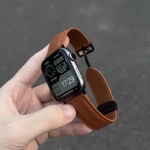 Cinturino per orologio in pelle con grana litchi compatibile con Apple Watch marrone