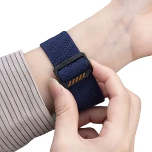 Correa de reloj de nailon trenzado azul oscuro con hebilla ajustable para reloj inteligente.