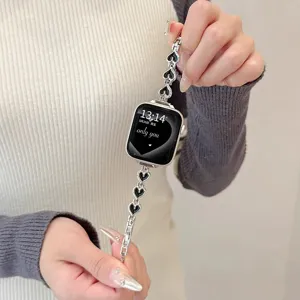 Metal heart watch band compatible with Apple Watch, stylish women replacement strap for iwatch.