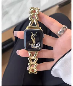 Stainless steel metal chain strap compatible with Apple Watch, chic braided design for women.