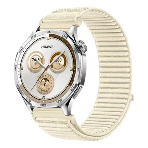 Correa de reloj de nailon tejido compatible con Huawei GT5 GT6, correa de bucle beige.