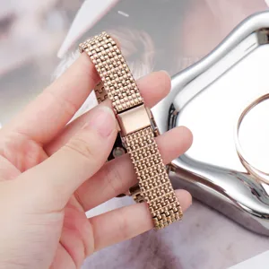 Rose gold stainless steel metal watch band with folding clasp for smart watch accessory detail