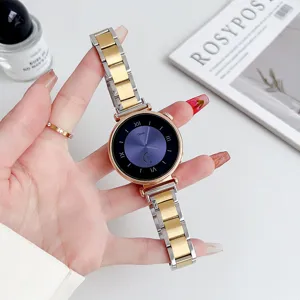 Stainless steel metal watch strap for smart watch, elegant gold and silver tone link band.