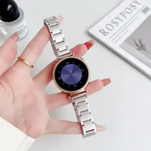 Stainless steel watch band with metal folding clasp for smart watch women elegant design.