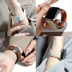 Microfiber Leather Magnetic Clasp Watch Band Strap Replacement For Apple Watch Smartwatch