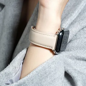 Premium leather replacement watch strap compatible with Apple Watch, stylish and comfortable.