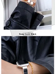 Modisches Metall und Leder Armband für Apple Watch, elegantes Roségold und Schwarz Design.