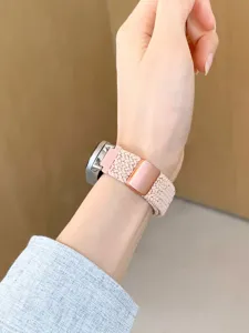 Pink nylon braided magnetic strap detail for smart fitness watch band replacement.