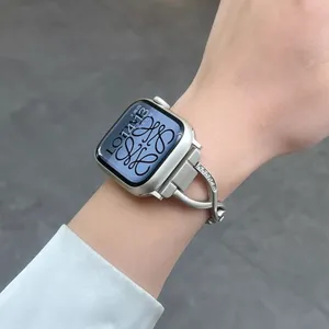 Metal rhinestone slim watch band compatible with Apple Watch luxury strap for women