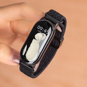 Nylon braided elastic replacement watch strap for smart fitness band, comfortable daily wear.