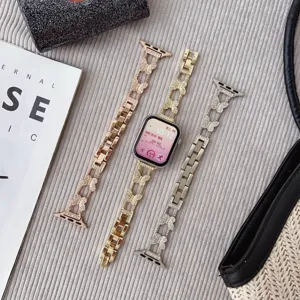 Metal butterfly crystal watch band for Apple Watch, sparkling rhinestone replacement strap.