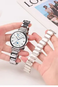 Stainless steel metal watch strap compatible with Huawei GT5 sugar cube design elegant butterfly clasp