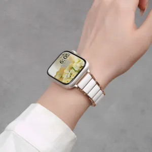 Cinturino in ceramica e metallo bianco per Apple Watch Series 10 9 8 7 SE oro rosa elegante