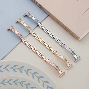Bracelet de montre en métal acier inoxydable pour Apple Watch, élégant bracelet strass en éventail.