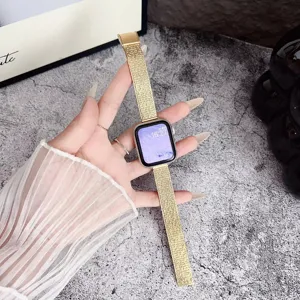 Gold stainless steel mesh watch strap replacement band compatible with smart watches