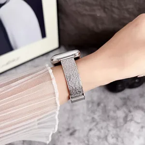 Stainless steel mesh watch band compatible with smart watch, thin metal strap replacement