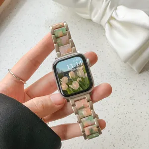 Correa de Reloj con Cierre Plegable de Tres Cuentas de Metal y Resina Compatible con Apple Watch Series Ultra SE Correa de Repuesto