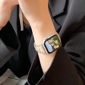 Correa de reloj de metal y resina de 3 cuentas con cierre desplegable para Apple Watch.