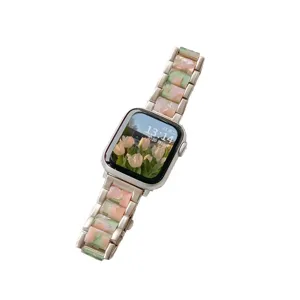 Correa de reloj metal resina compatible con Apple Watch elegante repuesto con cierre plegable
