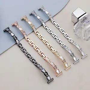 Bracelet de Montre en Métal et Strass pour Femmes Compatible avec Montre Intelligente Luxe Mode Bracelet en Forme d'Éventail Remplacement