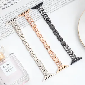 Cinturino per orologio in metallo foglia spiga di grano strass di ricambio Apple Watch