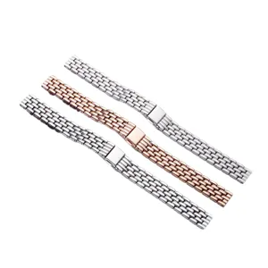 Stainless steel watch strap compatible with Apple Watch metal five-bead folding clasp women band