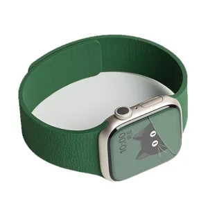 Correa de reloj de silicona magnética verde compatible Apple Watch, elegante textura litchi.