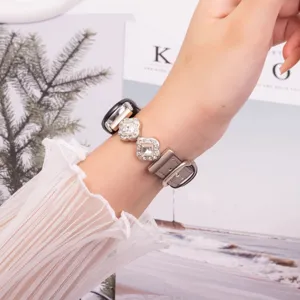 Strass metaal microvezel vervangend horlogebandje voor smartwatch, stijlvol damesaccessoire.