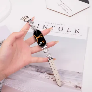 Elegante strass-metalen en lederen vervangende horlogeband voor jouw fitnesstracker.