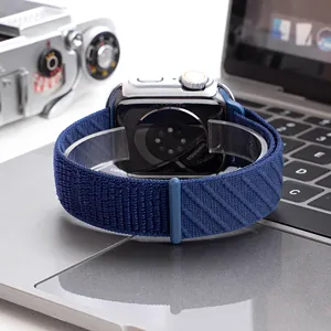 Blaues gewebtes Nylon Loop Uhrenarmband Ersatzarmband kompatibel mit Smartwatches, bequem.