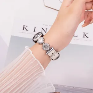 Vervangende strass horlogeband compatible met smartwatch, elegante metalen lederen band.