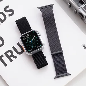 Nylon Schlaufe gewebtes Smartwatch Armband kompatibel mit Apple Watch, verstellbarer Klettverschluss.