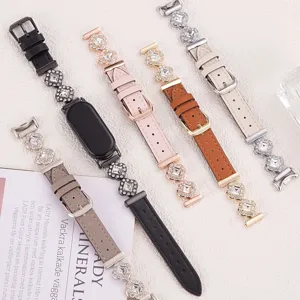 Vervanging metalen strass lederen band voor Xiaomi band, elegant ontwerp voor dagelijks gebruik.