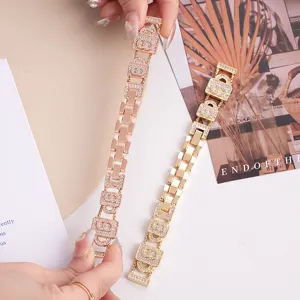Metal rhinestone watch band replacement compatible with Apple Watch luxury style designer bracelet.
