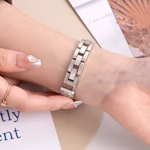 Metal rhinestone watch strap detail showing exquisite links and elegant wrist wear design.