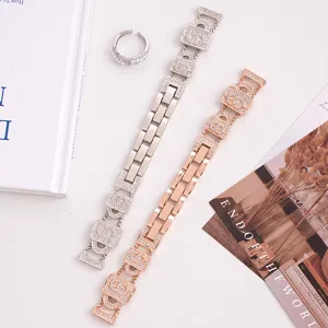 Metal rhinestone watch band for smart watch, stylish luxury style replacement strap, elegant design.