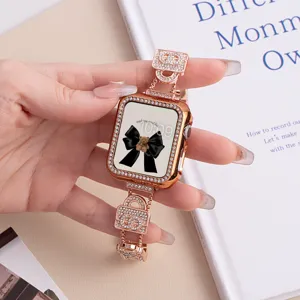 Rose gold rhinestone metal chain Apple Watch strap luxury designer style for women