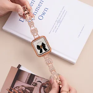Rose gold rhinestone Apple Watch metal strap luxury designer style replacement band for women iWatch