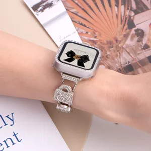 Rhinestone metal watch strap with lock charm for Apple Watch luxury fashion style decorative band
