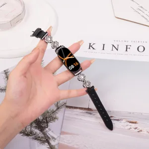 Vrouwen Strass Metaal Microvezel Horlogeband Vervangende Band Voor Smart Fitness Tracker Mode Polsband